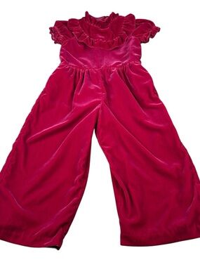 Janie and Jack Scarlet Red Velvet Wide Leg Jumpsuit - Size 4